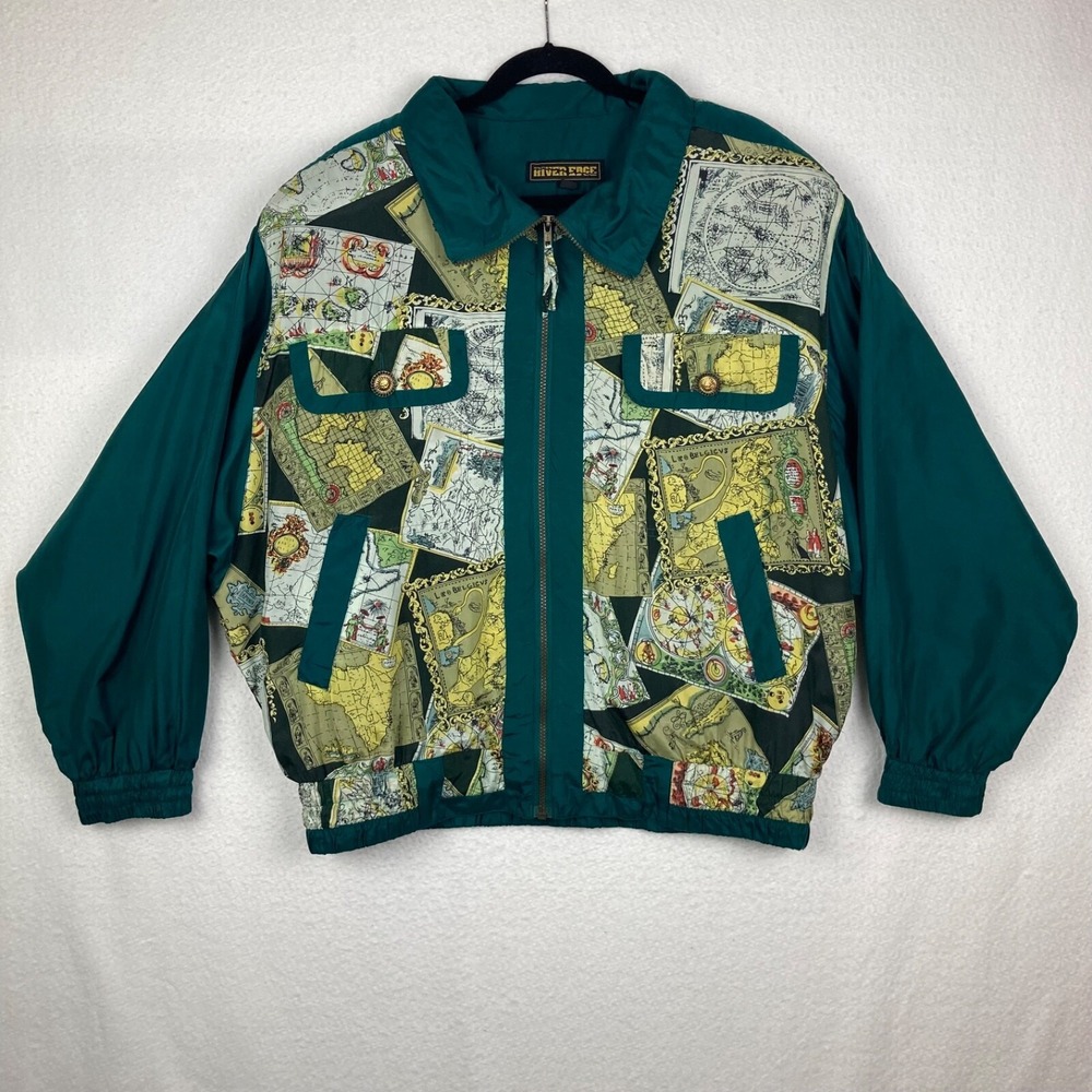 Vintage 90s River Edge Retro All Over Print Windbreaker Jacket Women XL